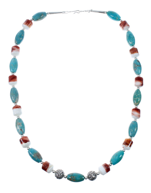 Turquoise and Oyster Shell Genuine Sterling Silver Navajo Bead Necklace JX130268